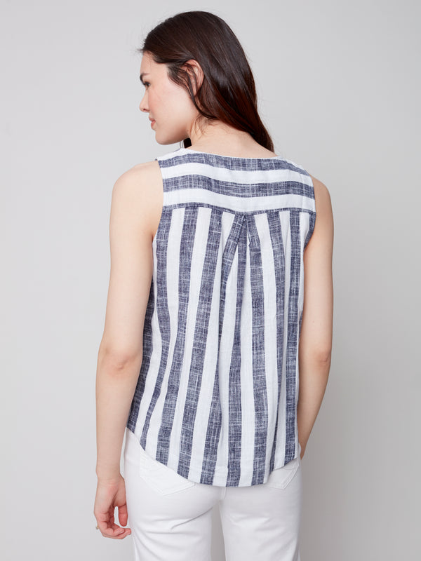 Side-Button Linen Blouse- Marine