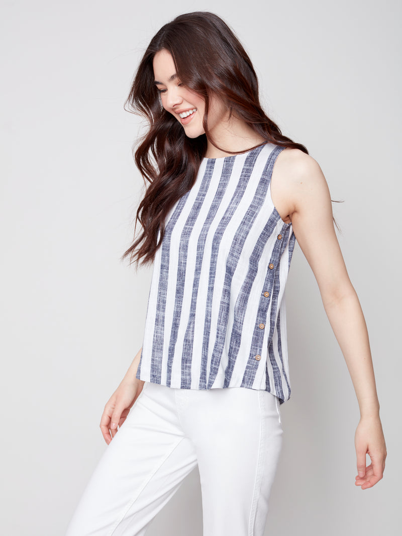 Side-Button Linen Blouse- Marine