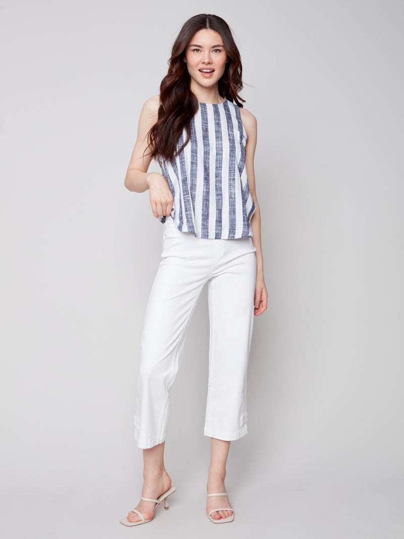 Side-Button Linen Blouse- Marine