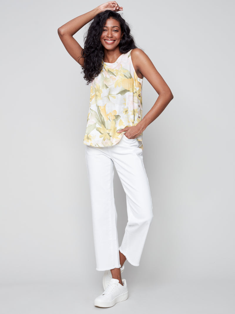 Side-Button Linen Blouse- Peachsand
