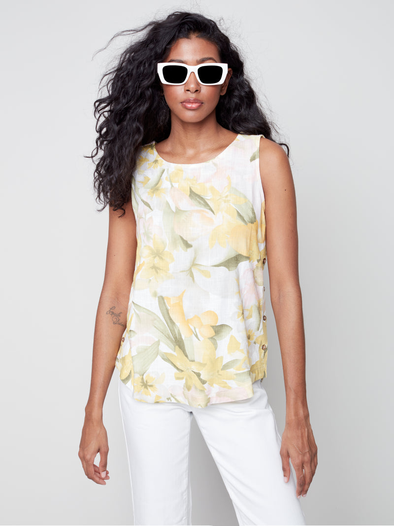 Side-Button Linen Blouse- Peachsand