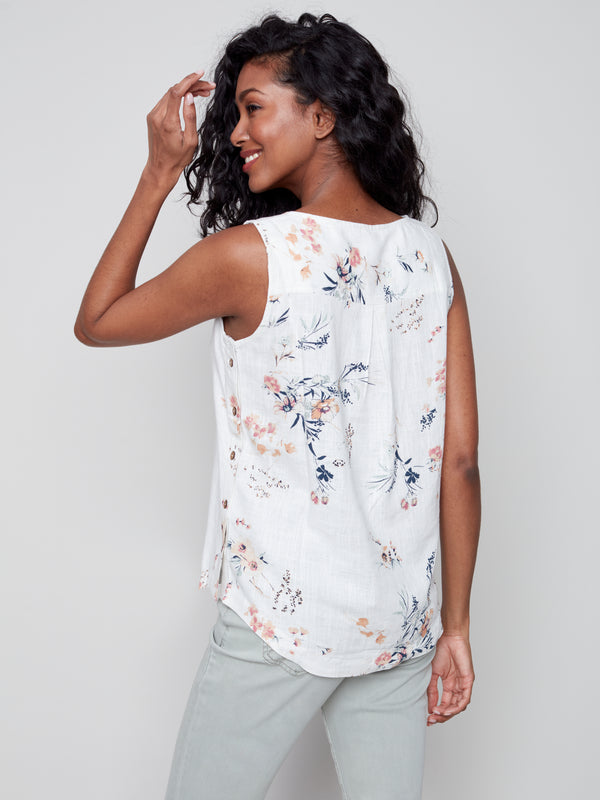Side-Button Linen Blouse- Bouquet