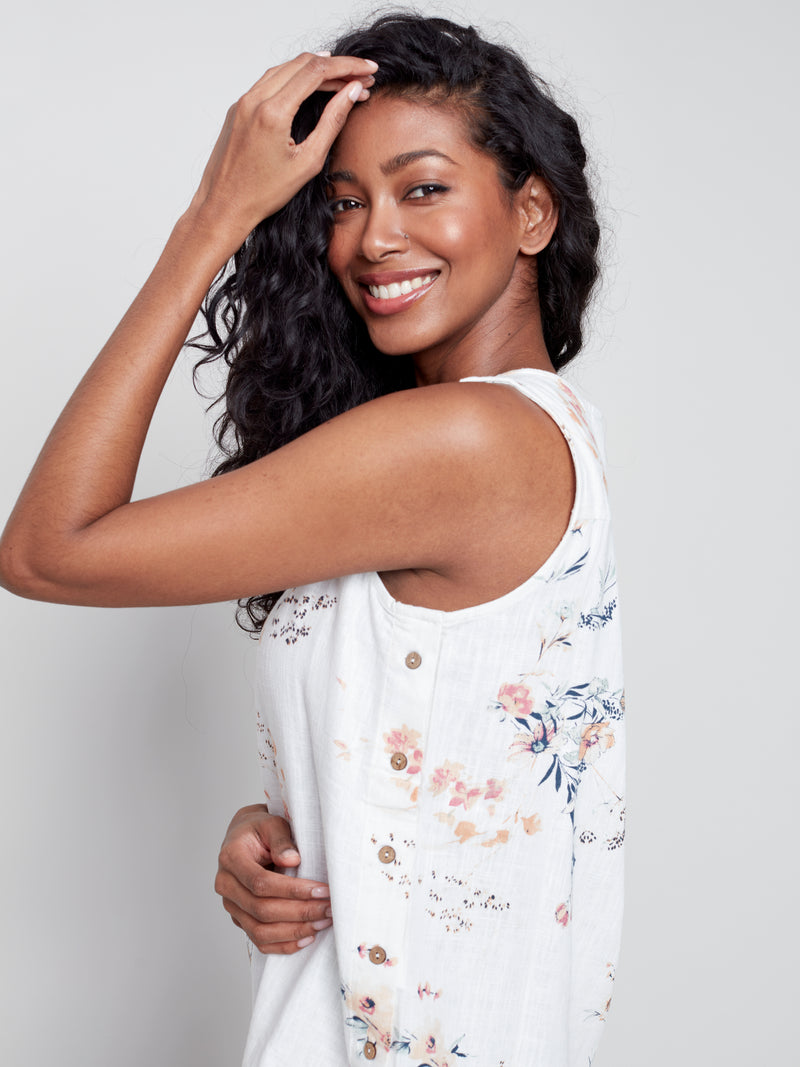 Side-Button Linen Blouse- Bouquet