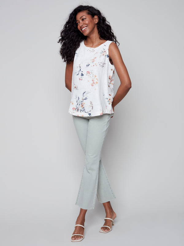 Side-Button Linen Blouse- Bouquet
