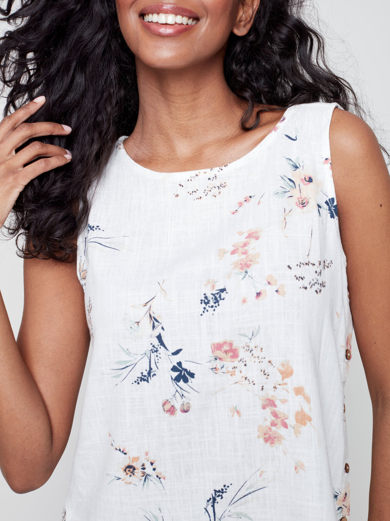 Side-Button Linen Blouse- Bouquet
