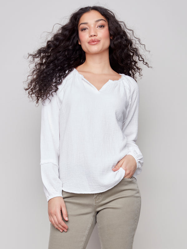 Long Sleeve Bubble Cotton Blouse