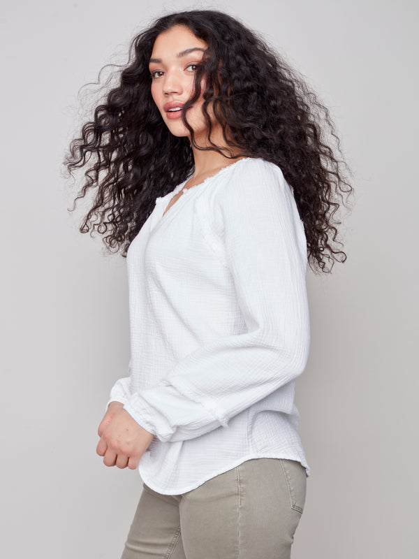Long Sleeve Bubble Cotton Blouse