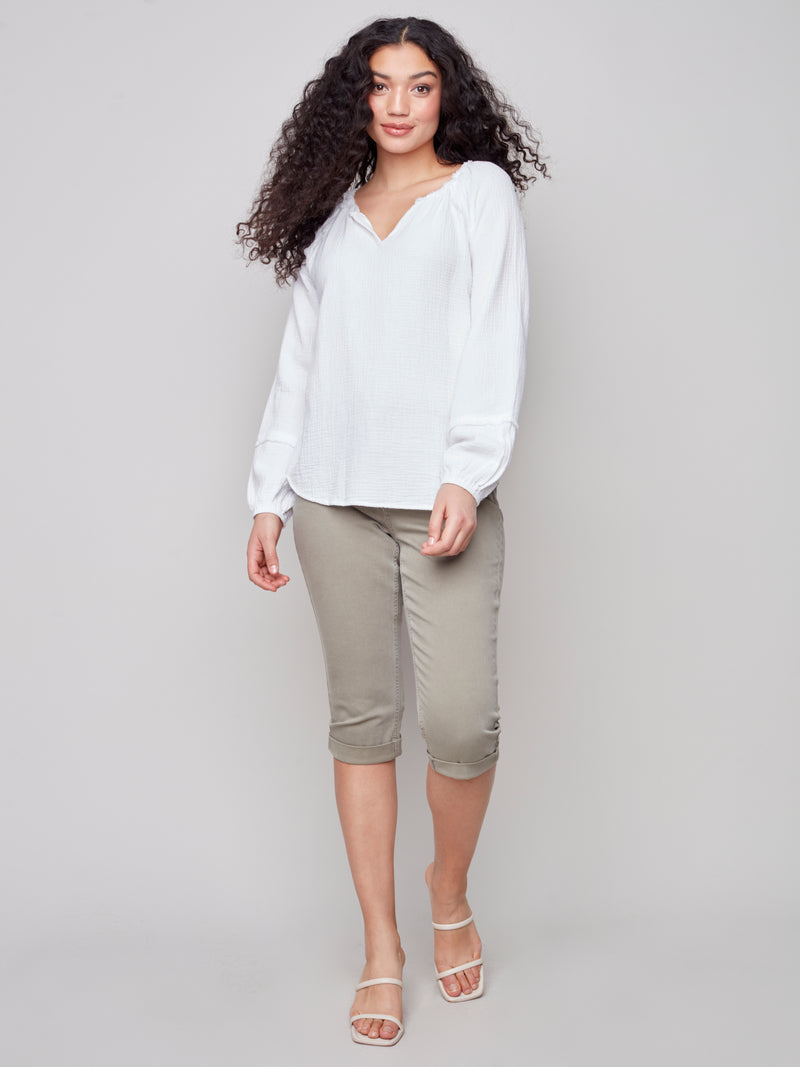 Long Sleeve Bubble Cotton Blouse
