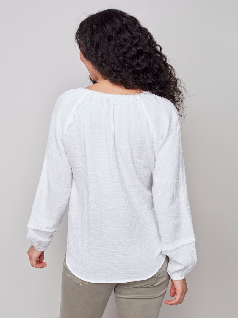 Long Sleeve Bubble Cotton Blouse