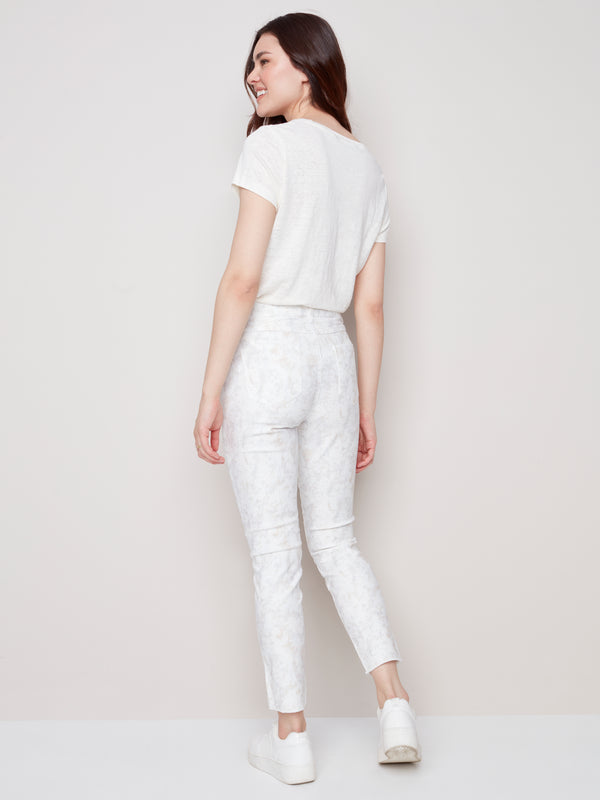Twill Pants With Hem Detail- Roses