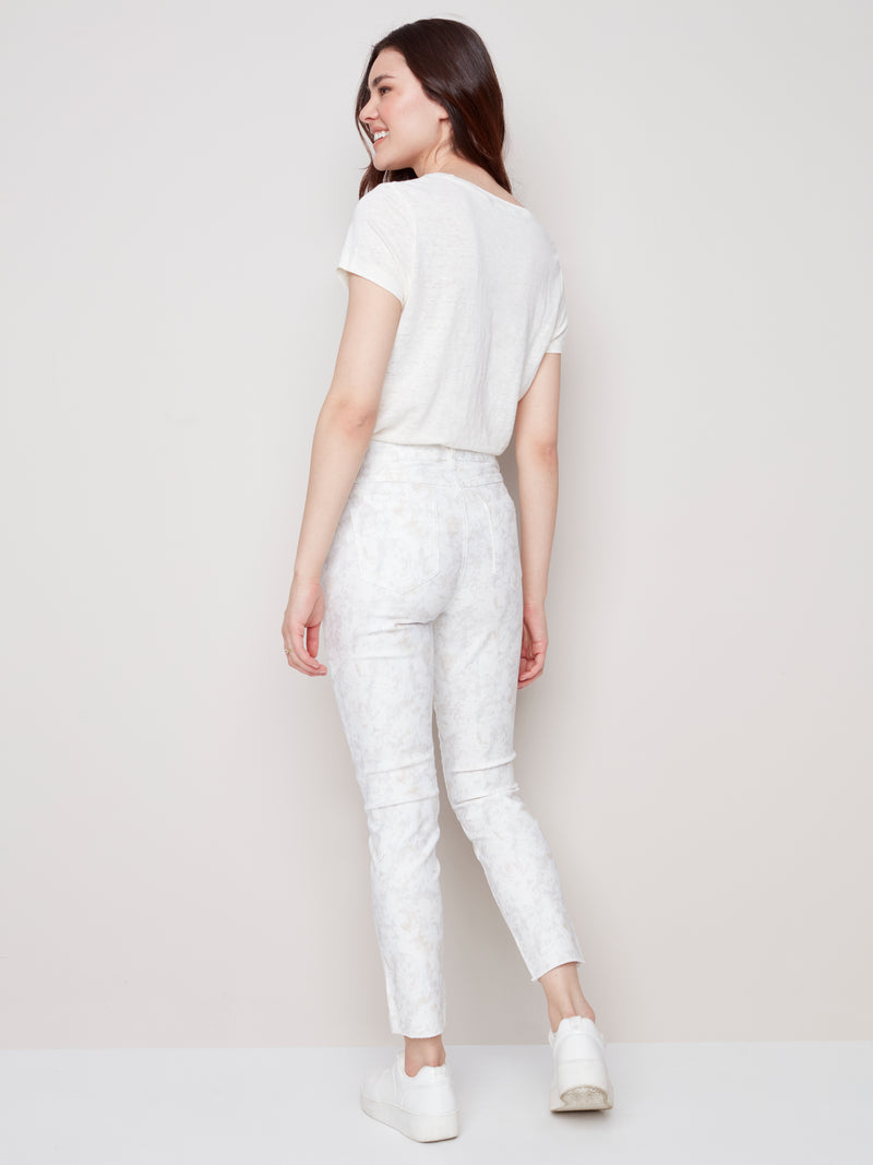 Twill Pants With Hem Detail- Roses