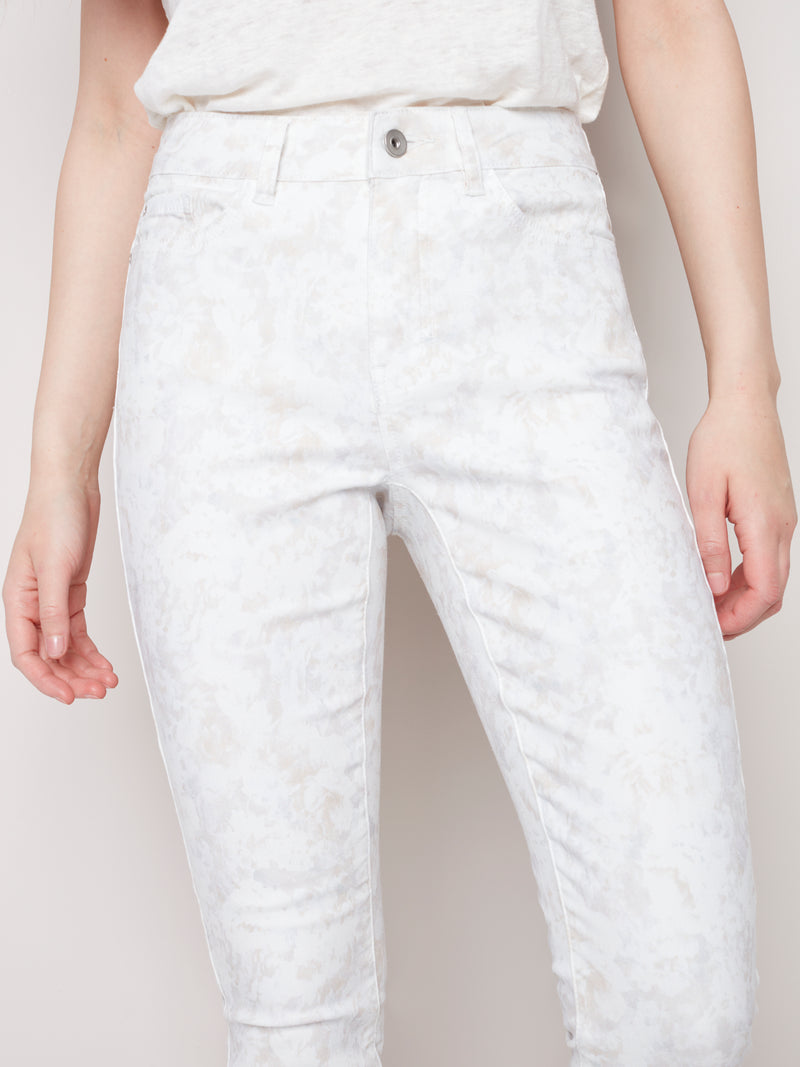 Twill Pants With Hem Detail- Roses
