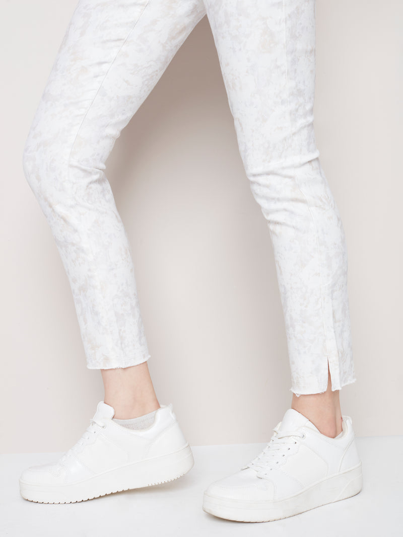 Twill Pants With Hem Detail- Roses