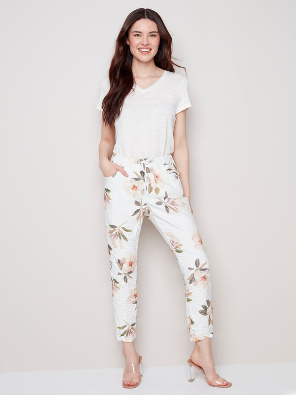 Crinkle Jogger Pants-Floral