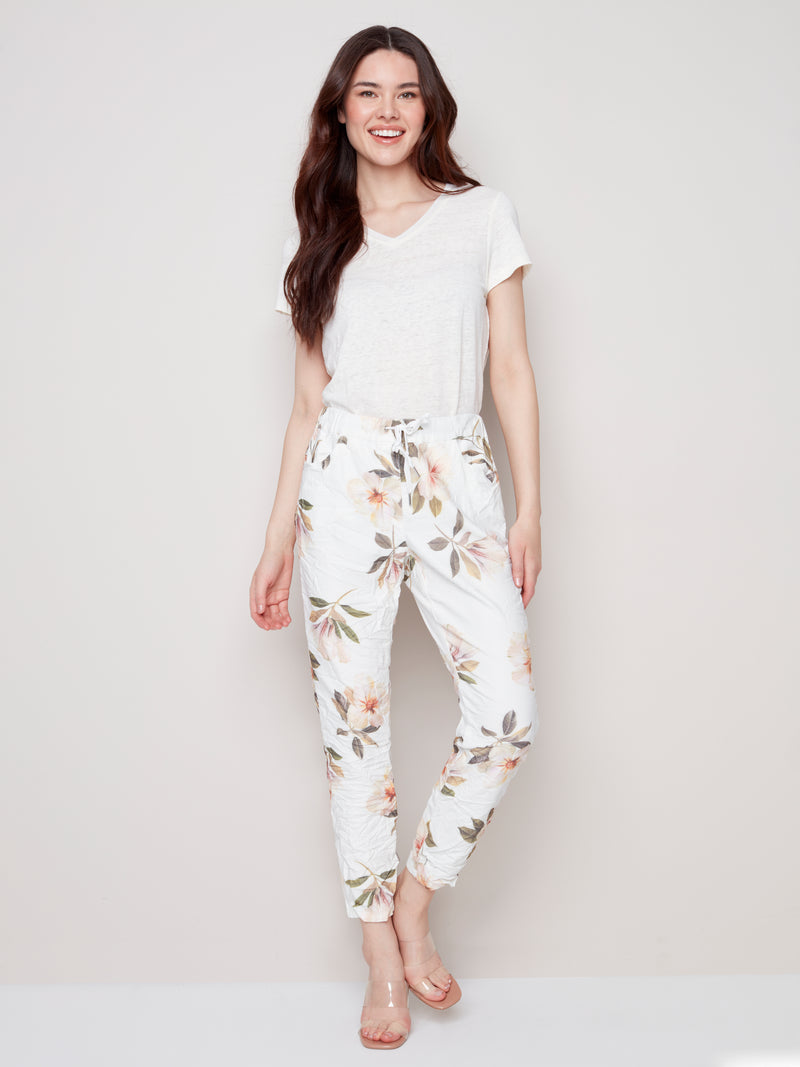 Crinkle Jogger Pants-Floral