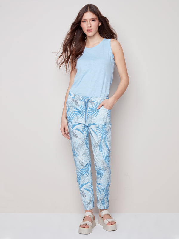 Copy of Crinkle Jogger Pants- Blue leaf