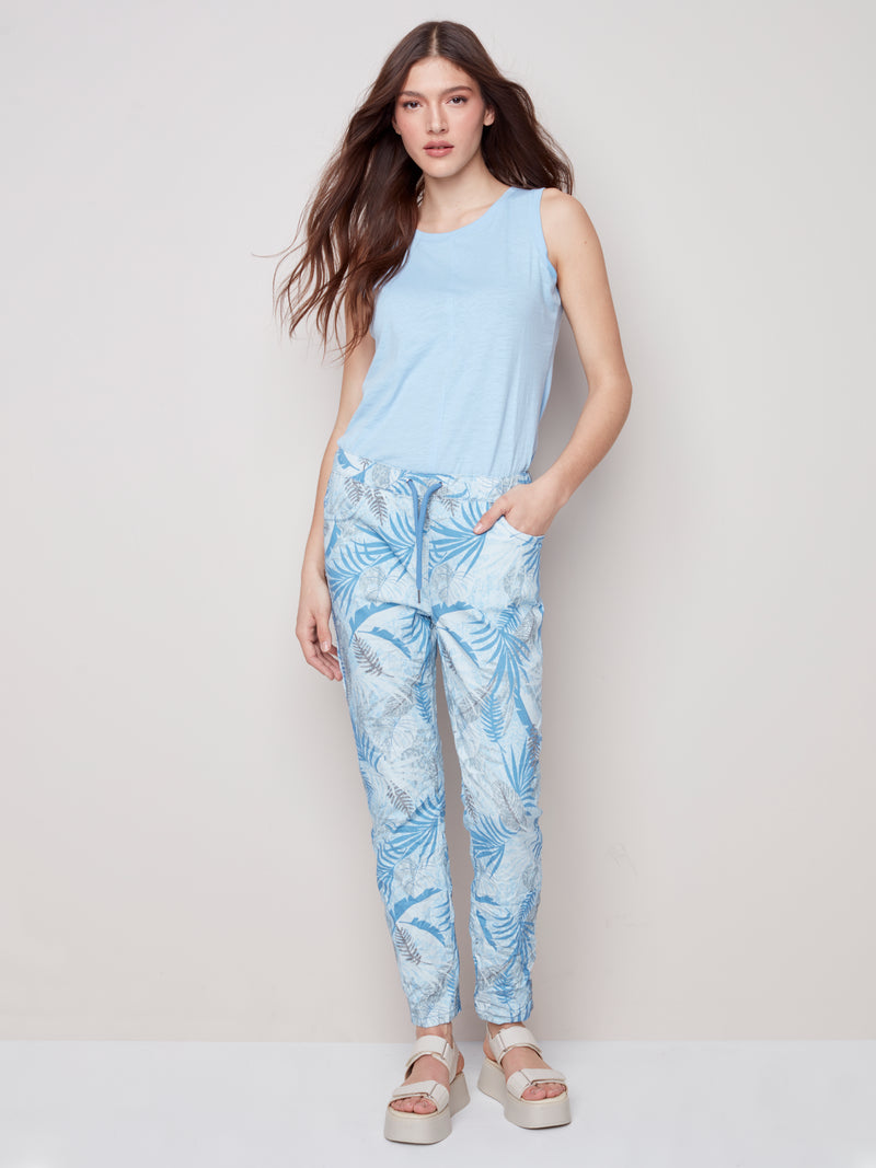 Copy of Crinkle Jogger Pants- Blue leaf