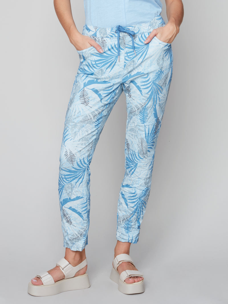 Copy of Crinkle Jogger Pants- Blue leaf