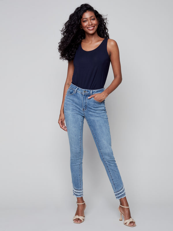 Frayed Hem Detail Denim Pants
