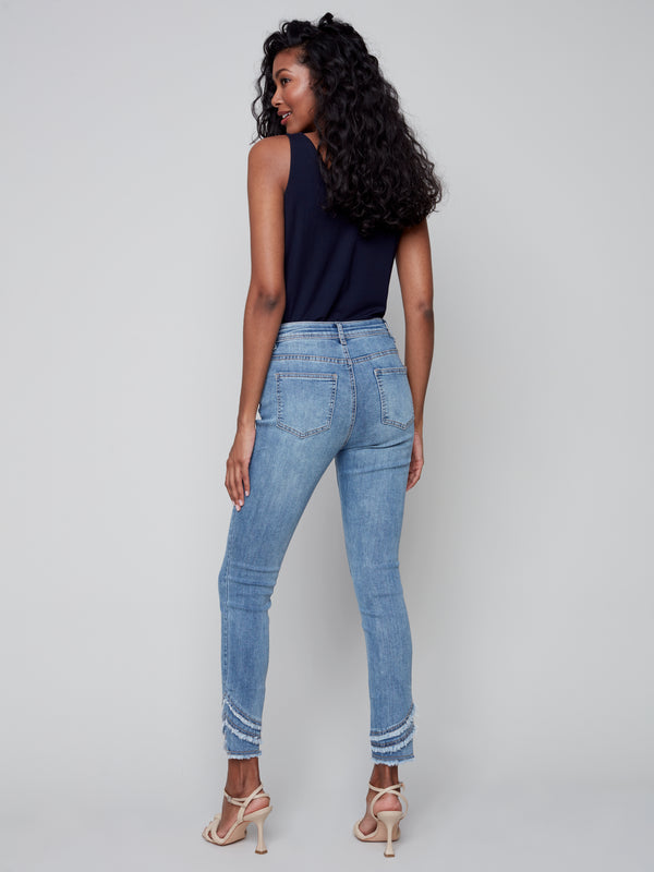 Frayed Hem Detail Denim Pants