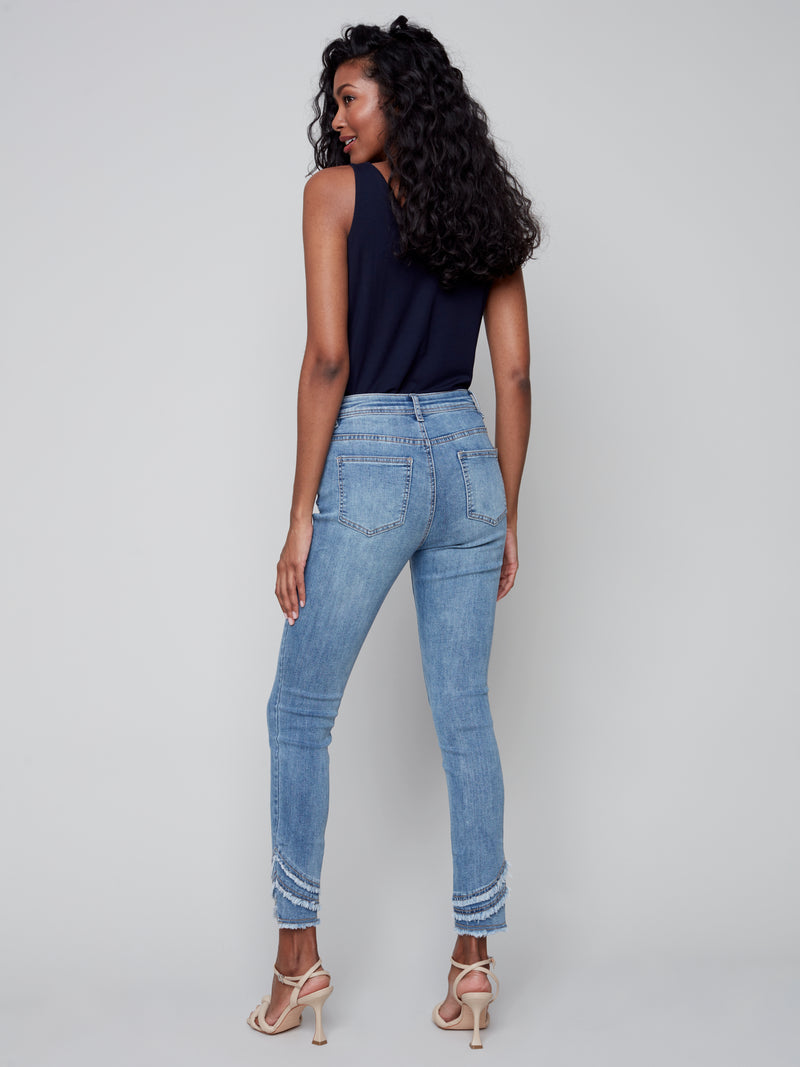 Frayed Hem Detail Denim Pants