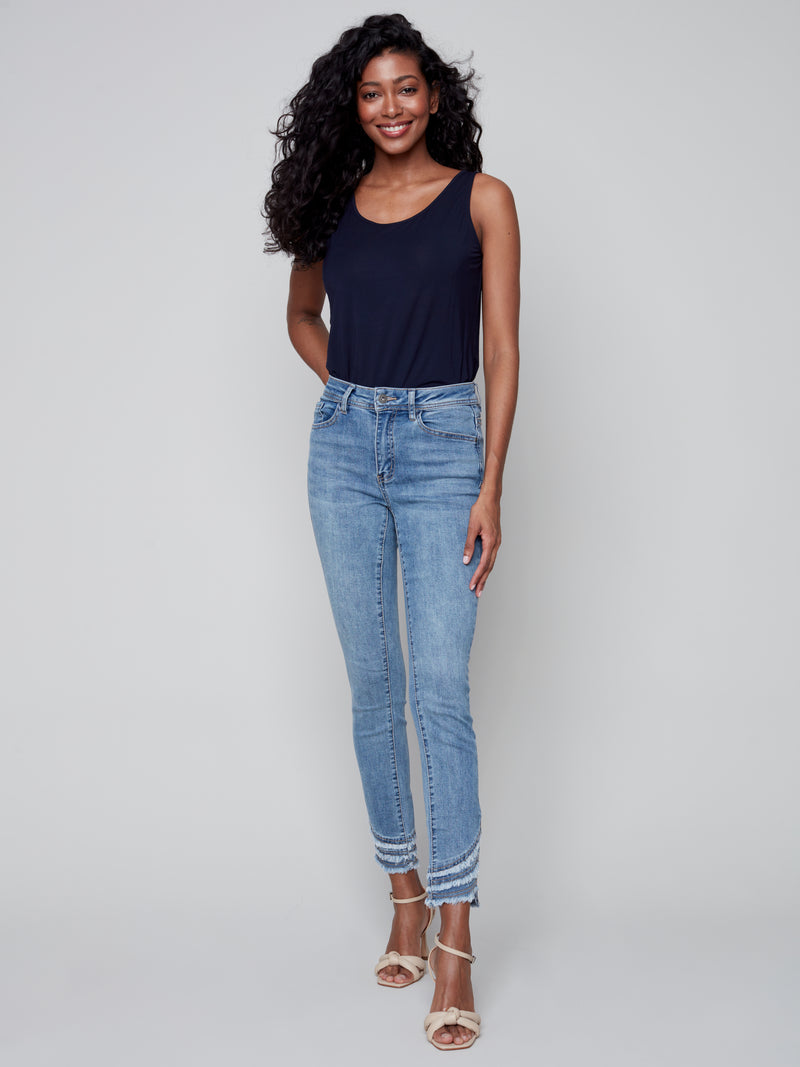 Frayed Hem Detail Denim Pants