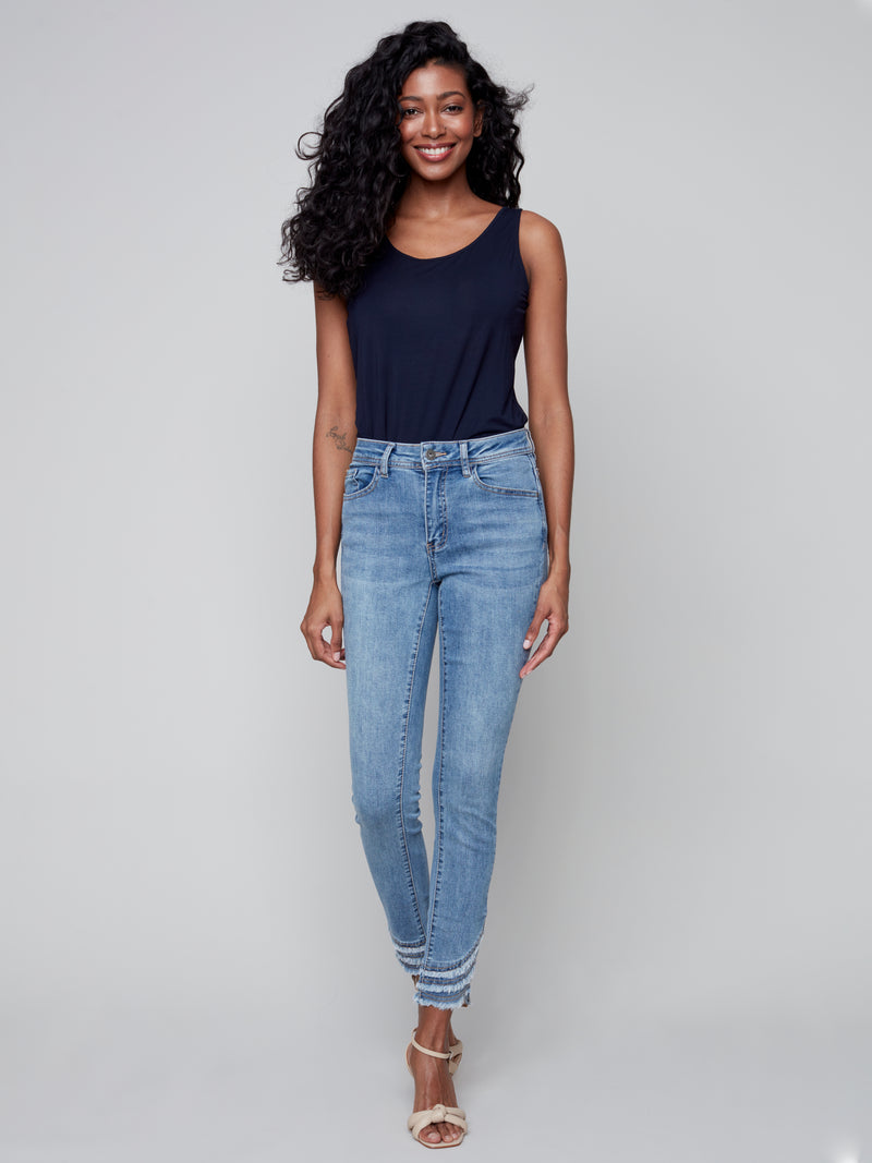 Frayed Hem Detail Denim Pants