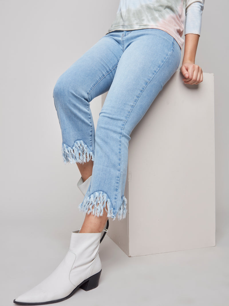Feather Hem Detail Denim Pants