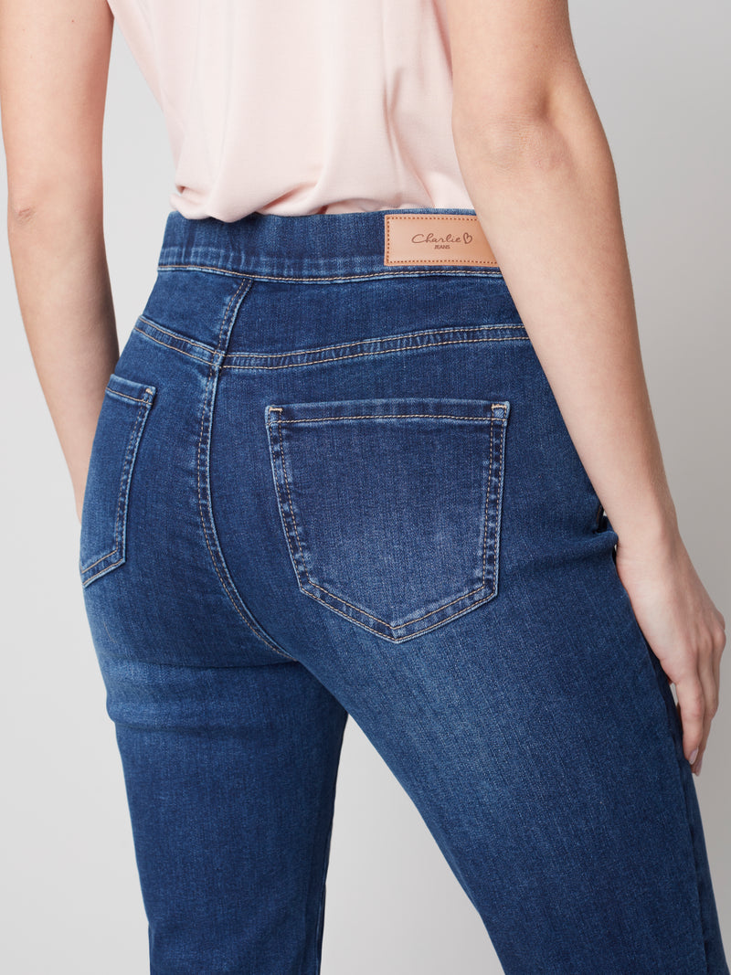 Denim Pants With Hem Detail- Bow