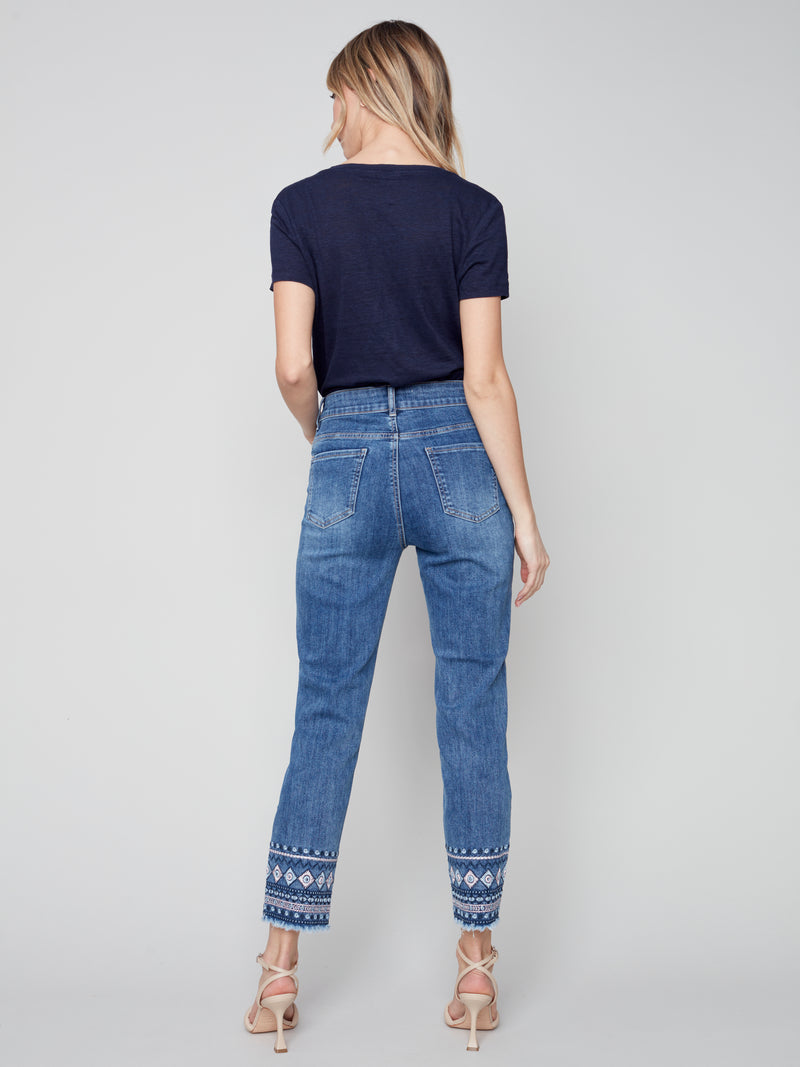 Embroidered Hem Denim Pants