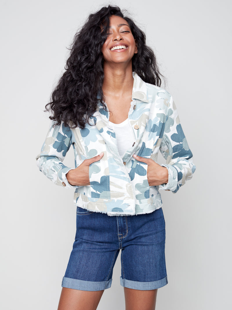 Linen Jean Jacket- Basil