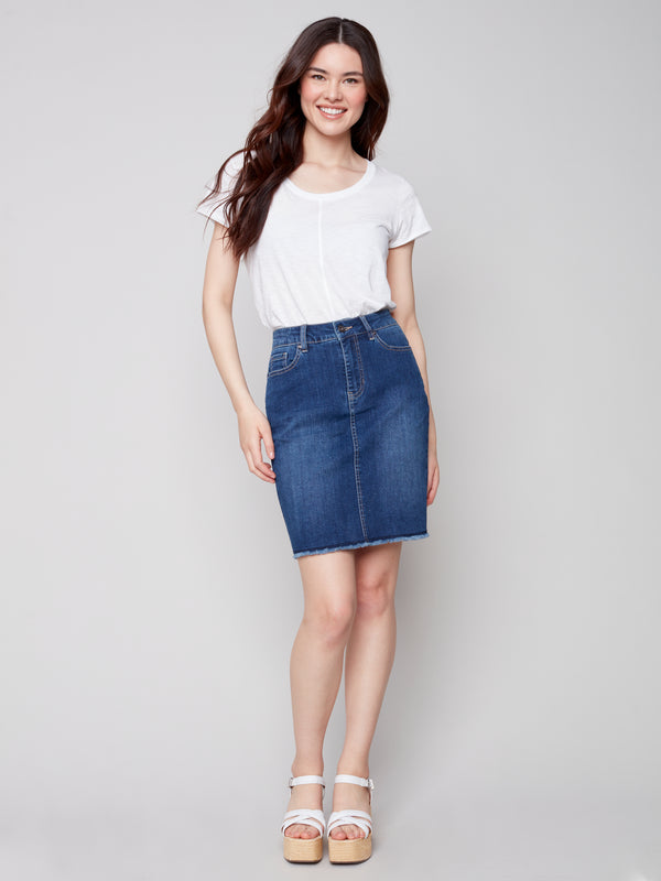 Frayed Hem Detail Denim Skort