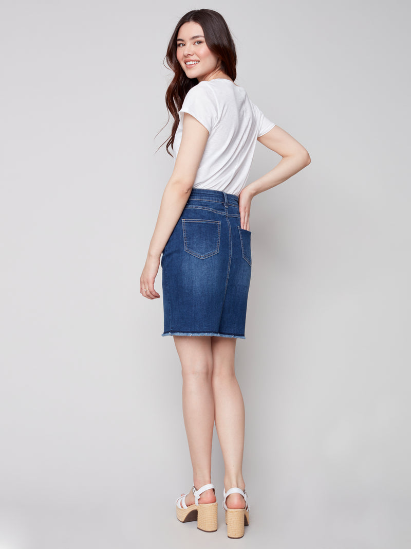 Frayed Hem Detail Denim Skort