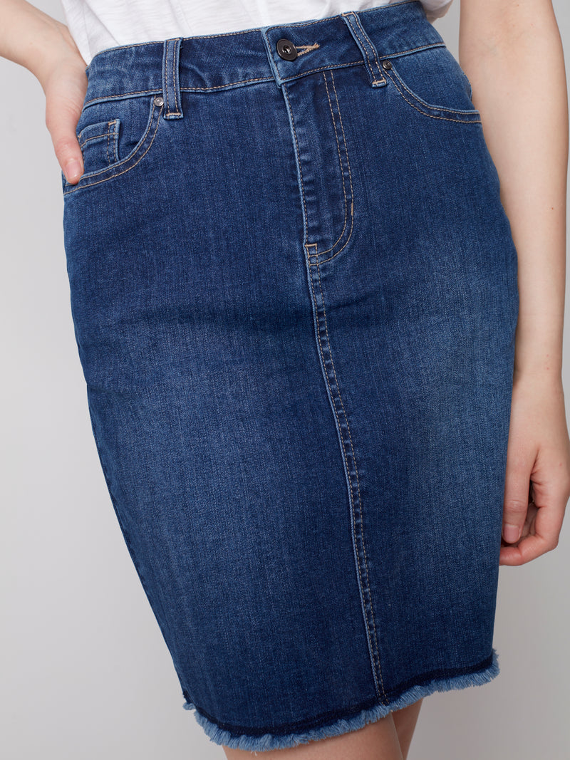 Frayed Hem Detail Denim Skort