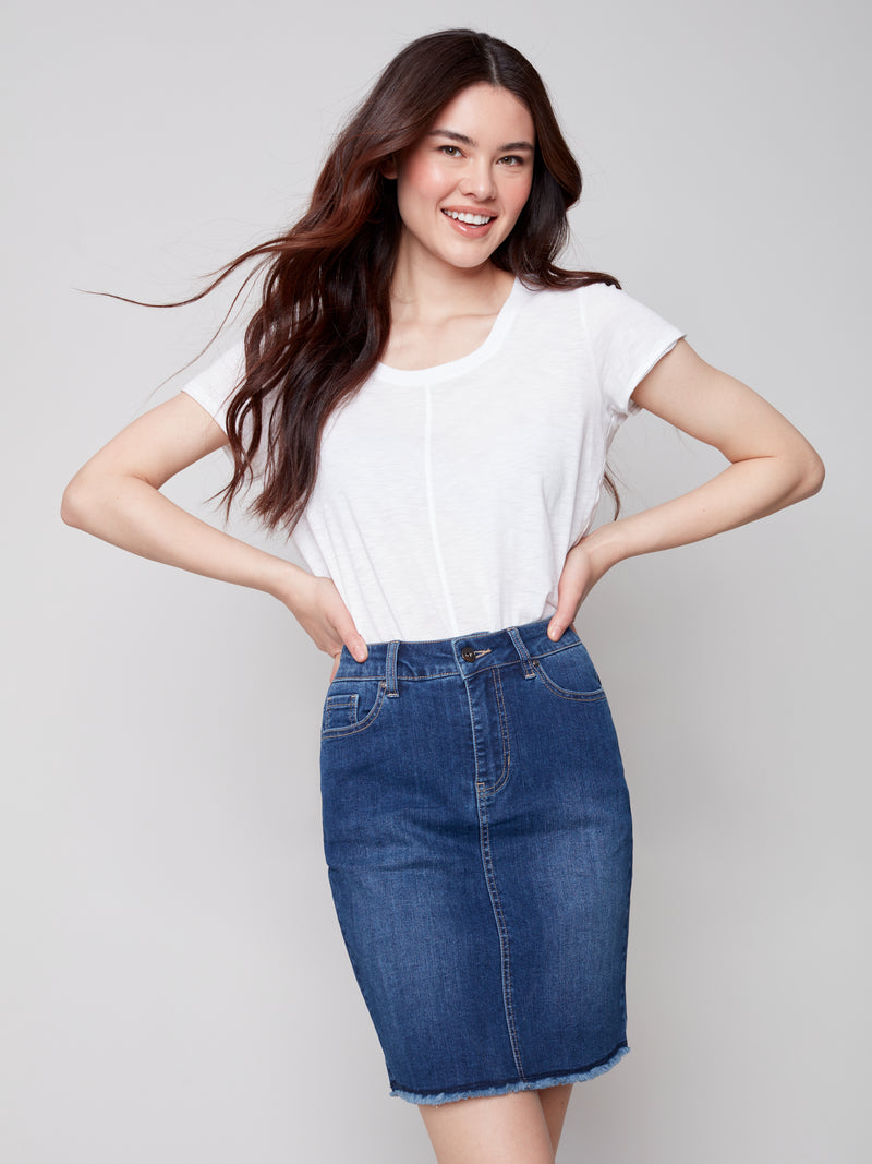 Frayed Hem Detail Denim Skort