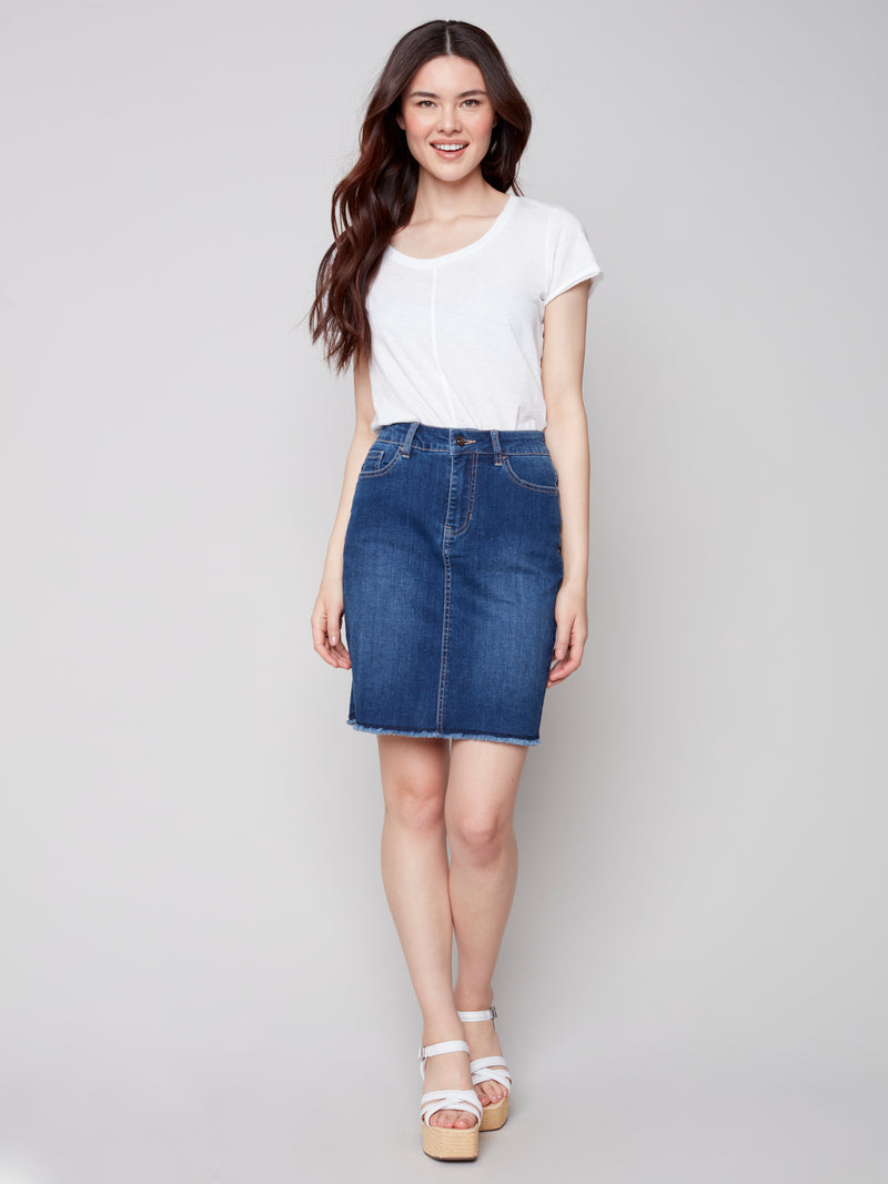 Frayed Hem Detail Denim Skort
