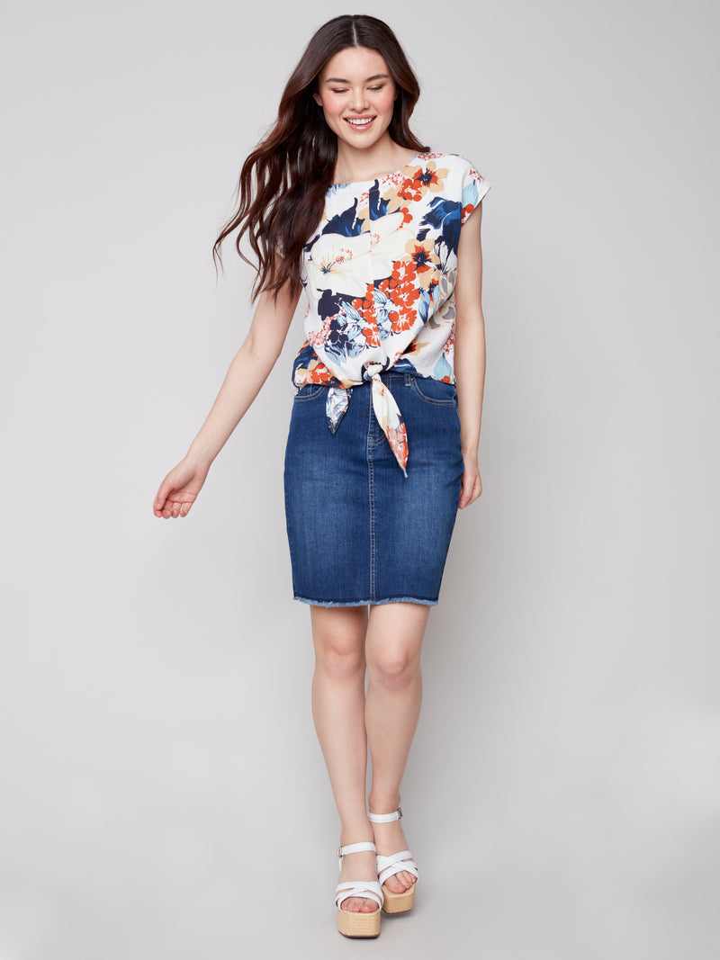 Frayed Hem Detail Denim Skort