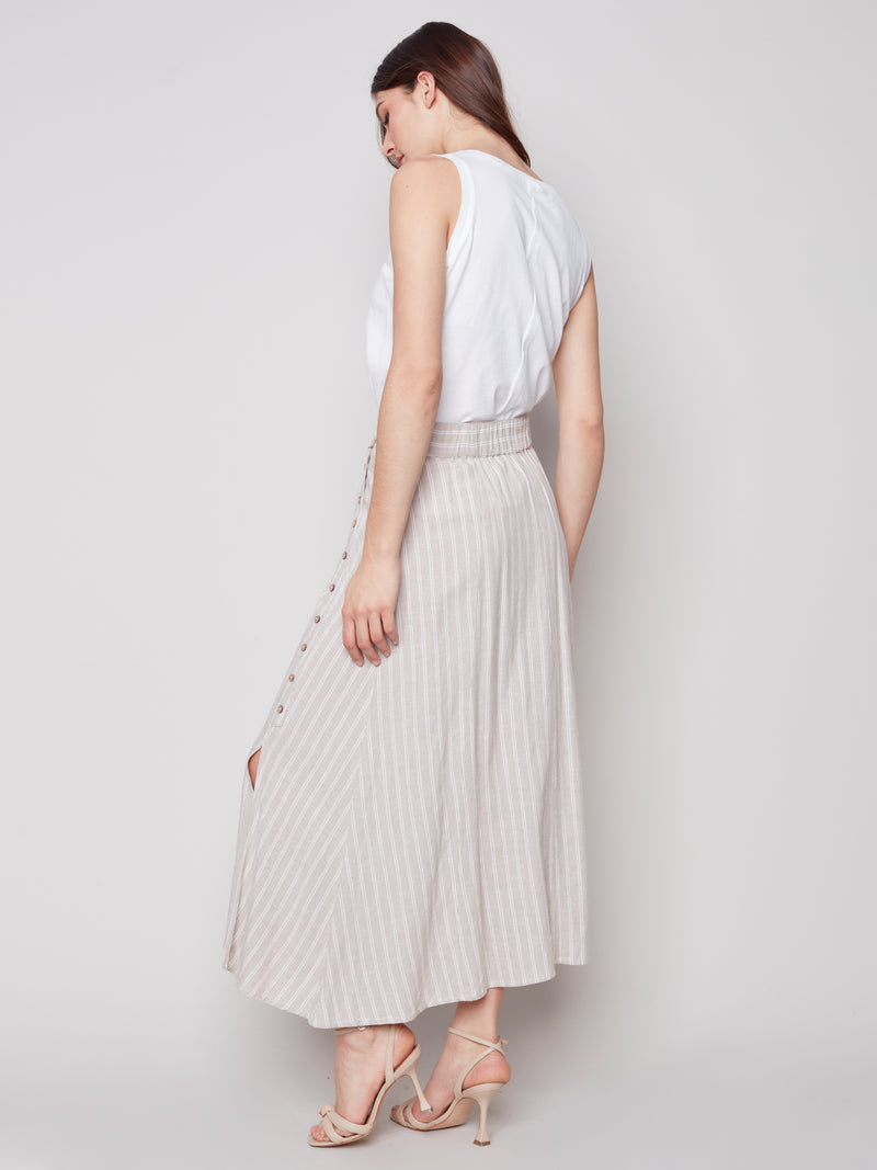 Long Linen Skirt Side Button- Natural