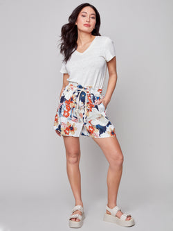 Linen Rope Belt Shorts- Saffron