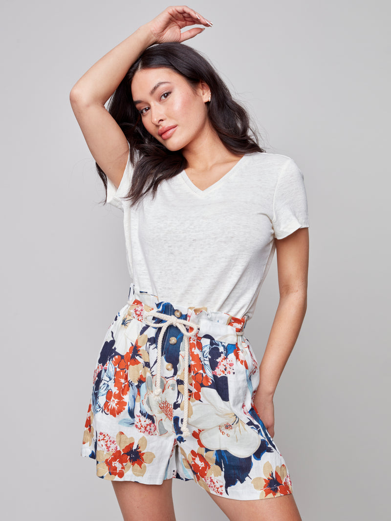 Linen Rope Belt Shorts- Saffron