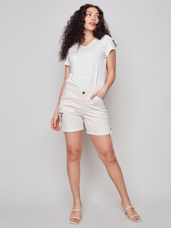 Cotton Canvas Cargo Shorts- Natural