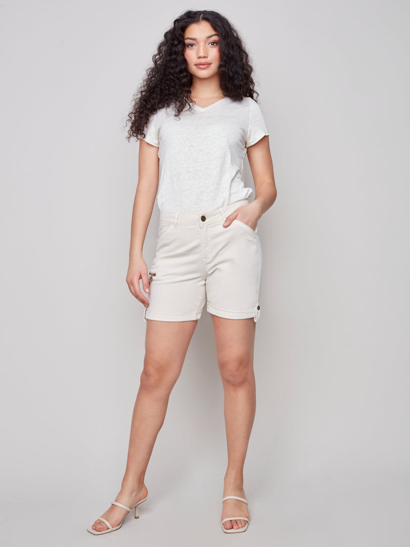 Cotton Canvas Cargo Shorts- Natural