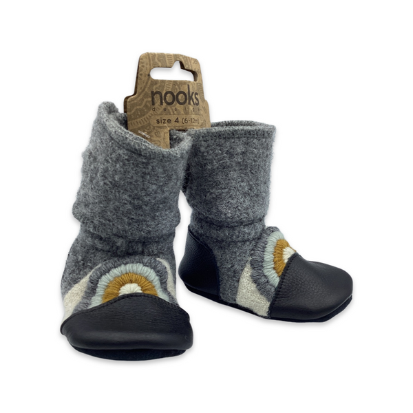 Nooks- Rainbow Embroidered Wool Booties “Cove”