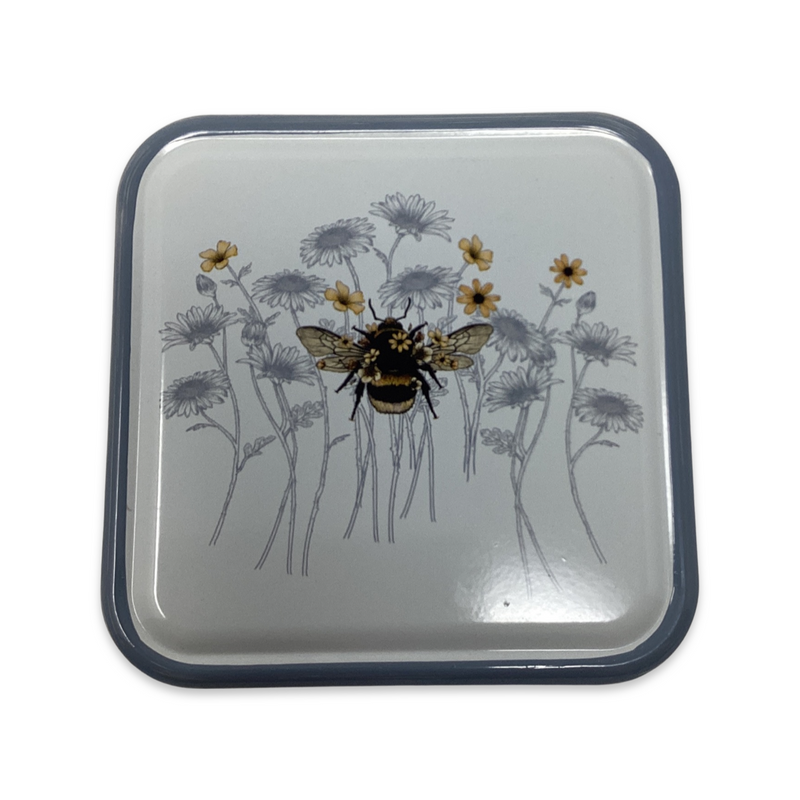 Decorative Bee Tin Plaque- Enamelled with Grey Border