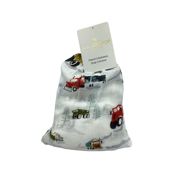 LouLou Lollipop- Fitted Crib Sheet Happy Trucks