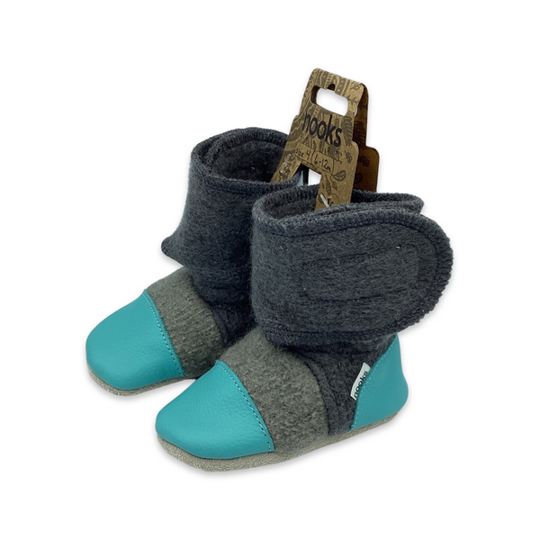 Nooks- Embroidered Wool Booties “Lagoon”