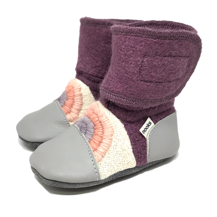 Nooks- Rainbow Embroidered Wool Booties “Dream on”