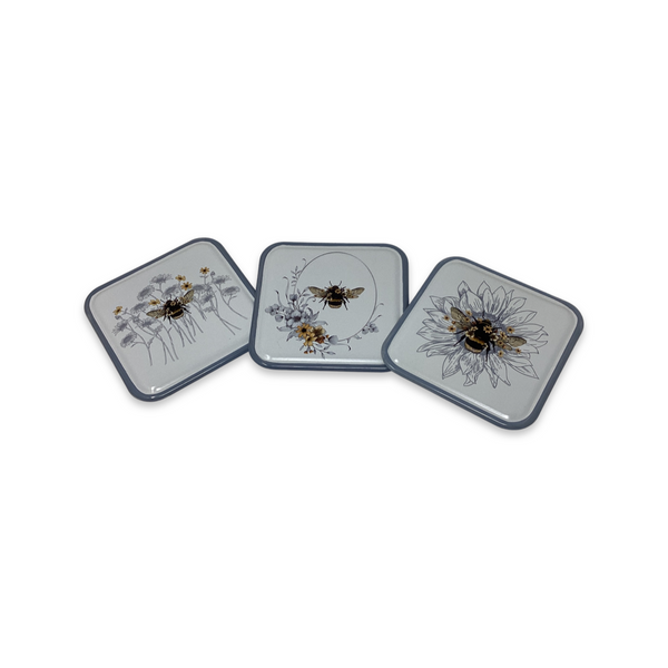 Decorative Bee Tin Plaque- Enamelled with Grey Border